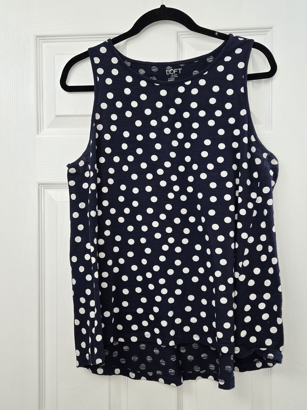 LOFT Outlet Navy and White Polka Dot Sleeveless Tank Size Large 100% Cotton